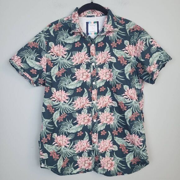 Cactus Man Ricky Singh Mens Size Medium Floral Button Down Shirt Green Pink - Picture 1 of 7